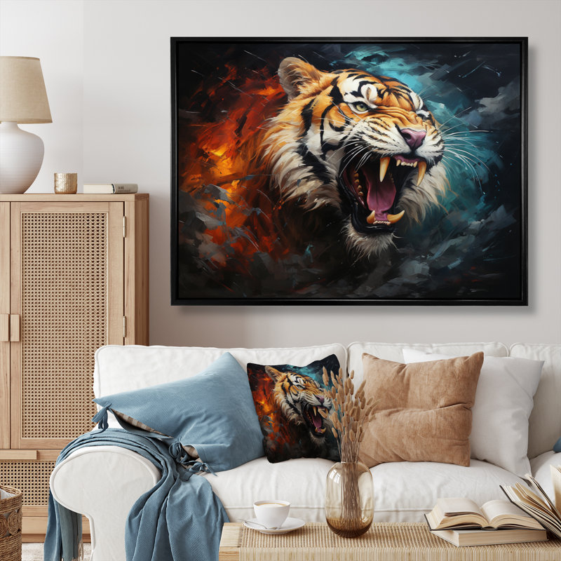 Tiger Roaring Majesty Collage I - Animals Wall Decor, H 12 po x l 20 po x P 1 po, Cadre flottant noir