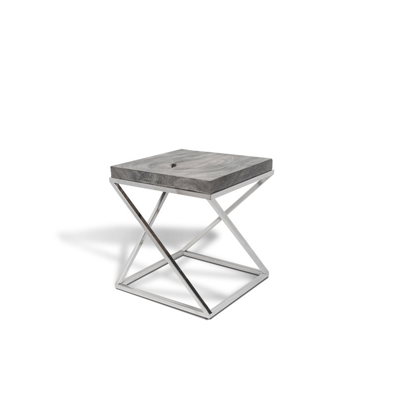 Solid Wood Top Coffee Table, Gray, 15" H x 20" L x 20" W