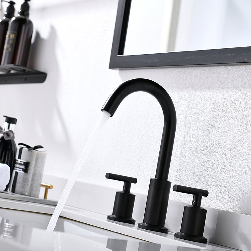 Widespread 2-handle Bathroom Faucet with Drain Assembly, Matte Black