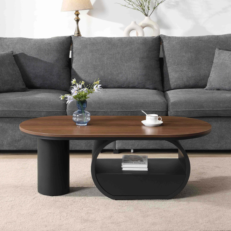 Table basse ovale Luxury, Brun, Bois, Noir