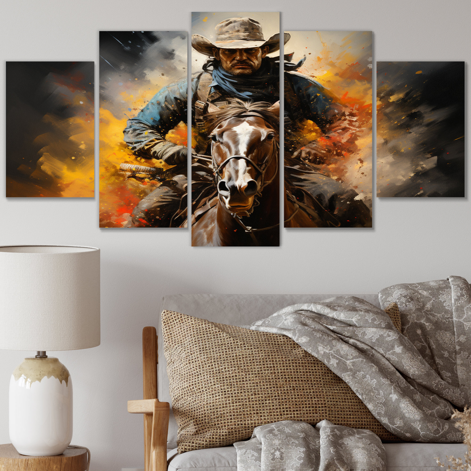 Union Rustic Western Rodeo Spirit Pointillism Art - Western Canvas Wall ...