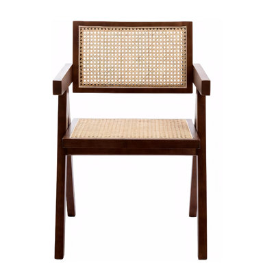 Modern Mid Century Dining Chair, Rattan Accent Chairs, Comfy Armchairs, Outdoor Wood Chairs With Armrest For Bedroom Living Room Reading Room Dining Kitchen