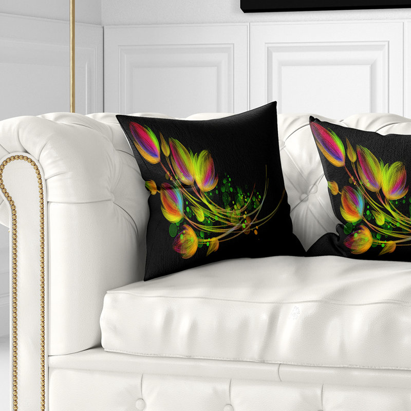 Bouquet lumineux - coussin à imprimé floral, 18 po x 18 po, Coussin décoratif