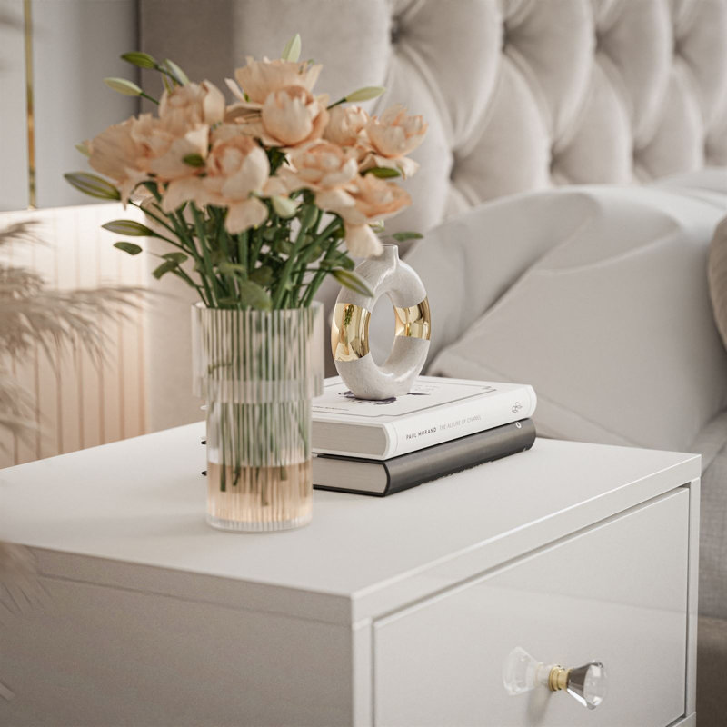 Alyxa 45cm W Steel Bedside Table, Gold/White