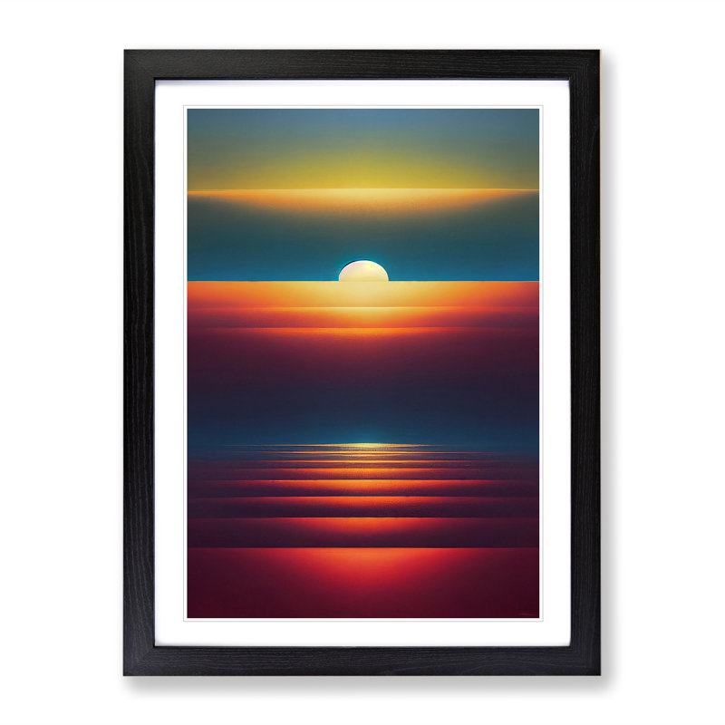Vivid Abstract Sunset - Wall Art, Black Framed, 66cm H x 48cm W, White