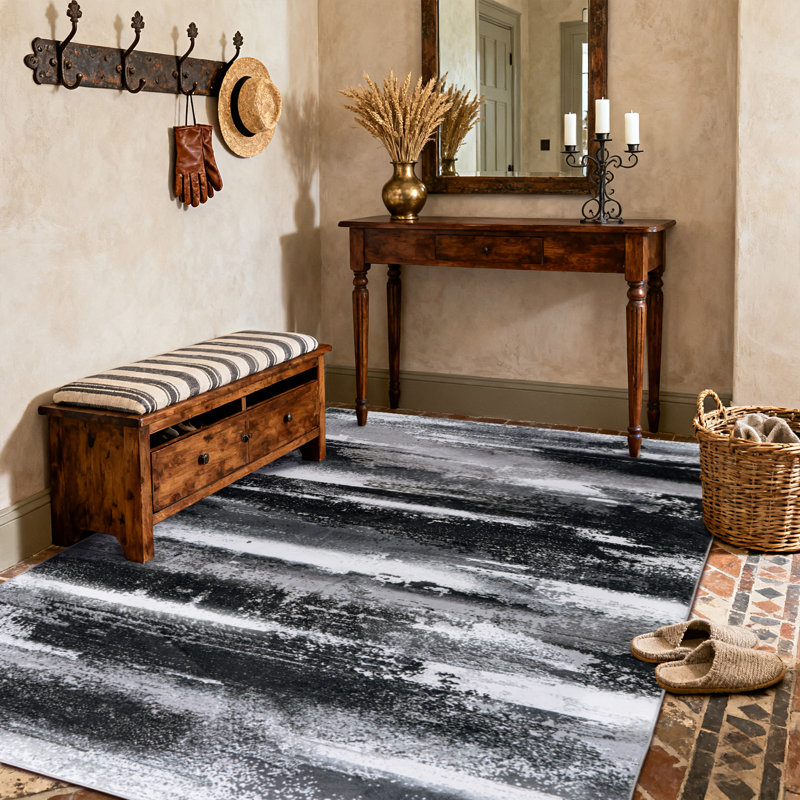 Modern Abstract Washable Rugs Indoor, Grey Soft Low Pile Area Rug For Living Room, Non Slip Decorative Rug for Bedroom, Performance Rug for Home Decor, Ideal For High Traffic Areas