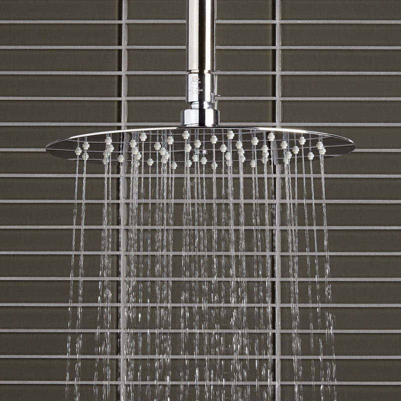 Signature Hardware 10" Contemporary Low Profile Shower Head with 12" Ceiling Mount Arm, Chrome