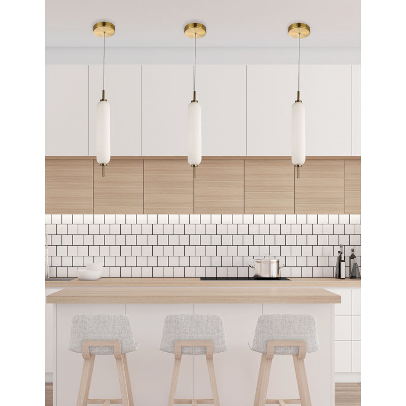 Typha Pendant - 10W - White Opal Glass, Aged Brass