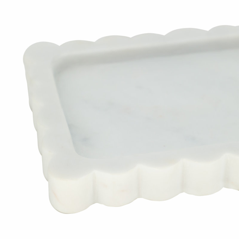 Sagebrook Home 12X6" Scallop Edge Marble Candle Tray, White