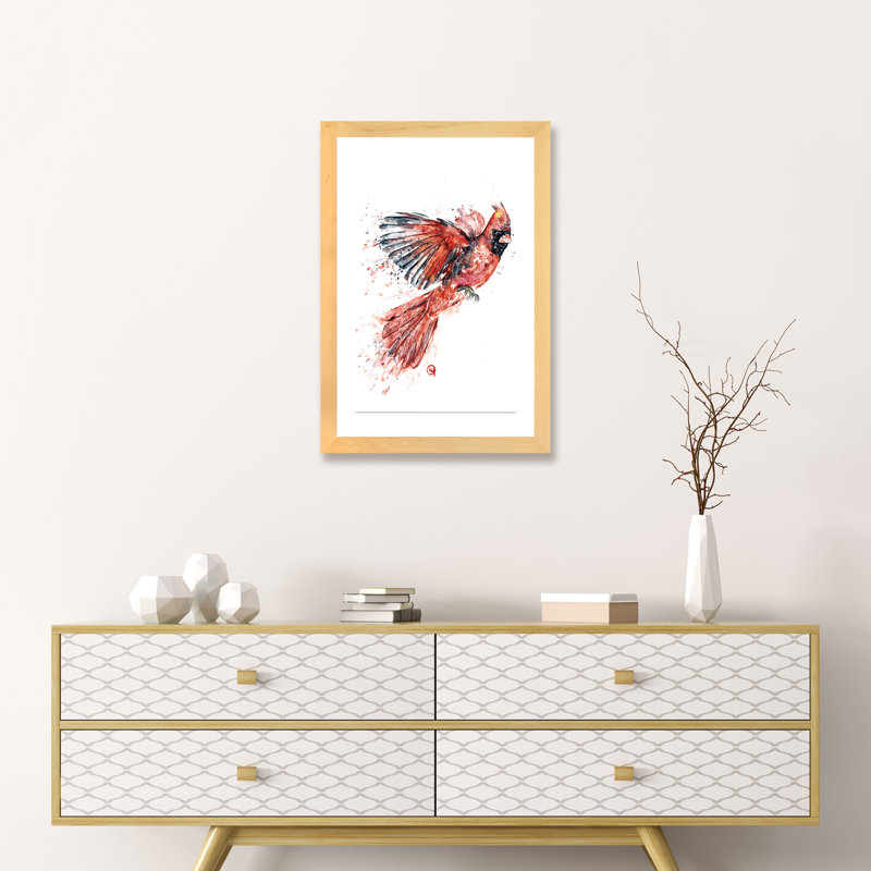 «Cardinal» par Lisa Whitehouse - impression d'art graphique, H 24 po x l 16 po x P 1 po, Papier encadré de bois naturel