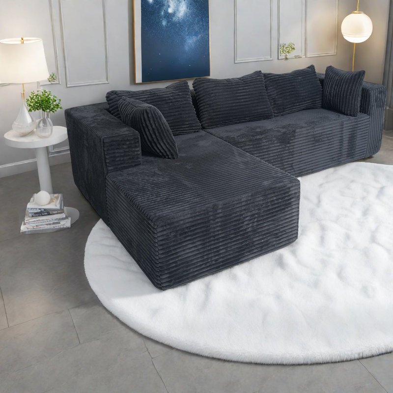 Compression Deep Seat Sectionals Corduroy Modern L Shaped Sofa For Home