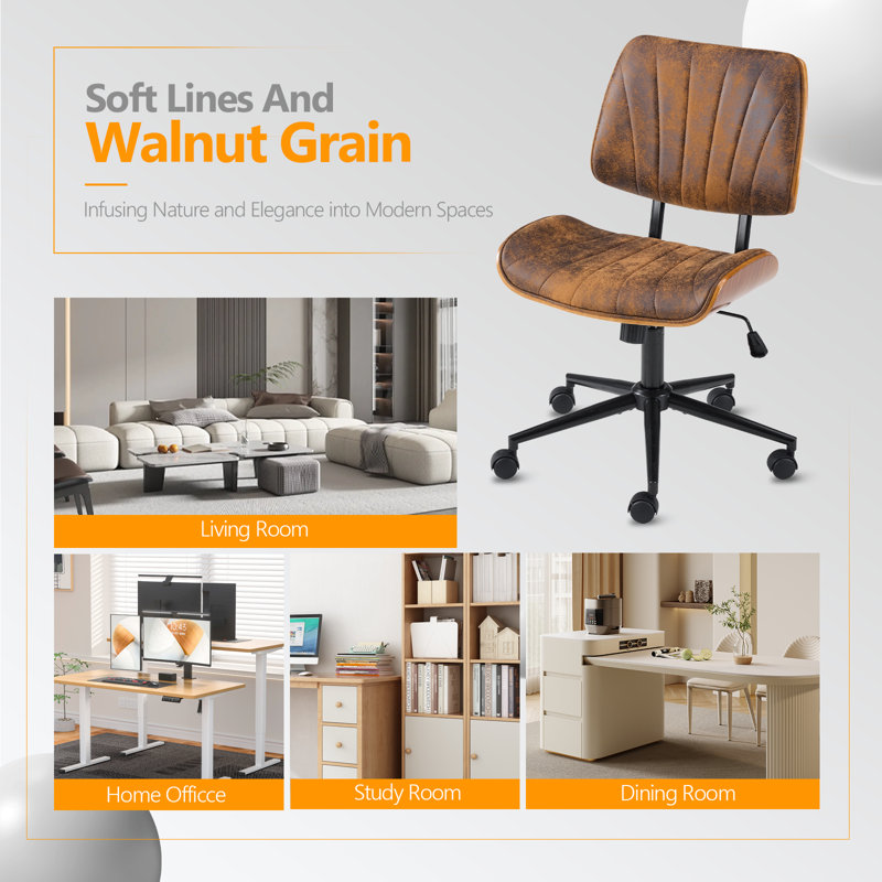 PU Trapezoid Curved Back Swivel Office Chair, Brown