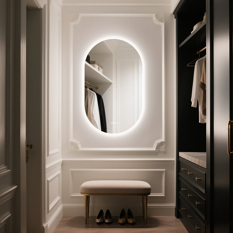 Ahmiyah Oval LED-Bathroom-Mirror/ Anti-Fog/ Dimmable/ Color Changing/ Bluetooth/ Tempered glass, 35.5" x 24"