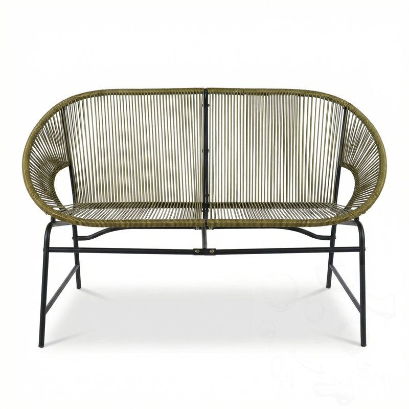 Patio Wicker Sofa With Iron Frame, Green