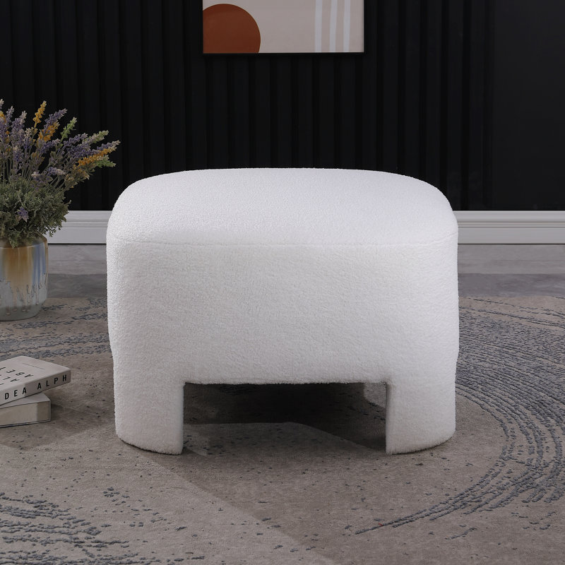 Repose-pieds carré, tissu Sherpa, sans assemblage - blanc