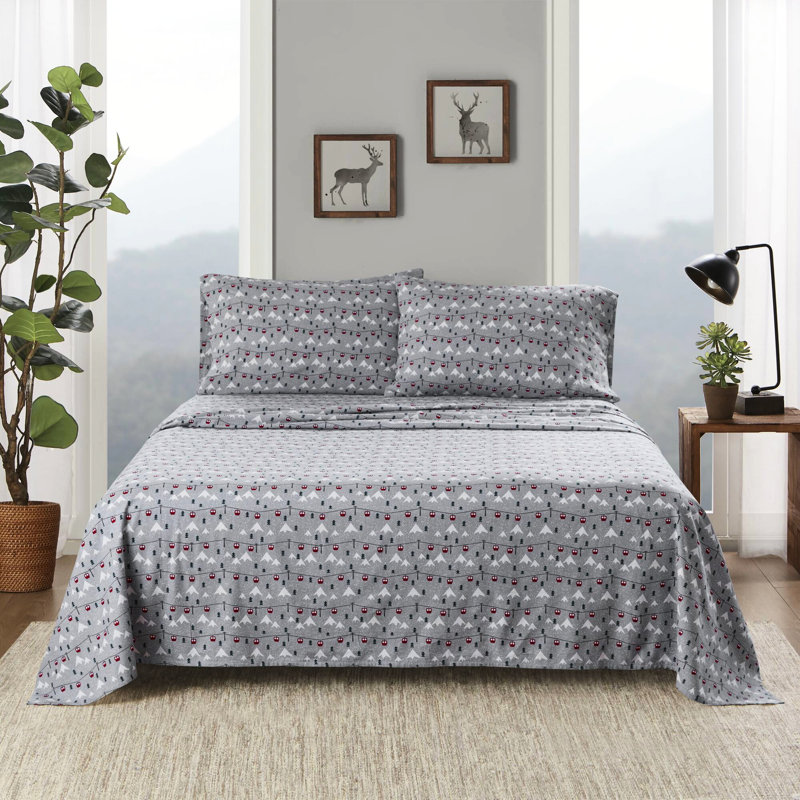 Ensemble de 3 draps de lit gris 100% flanelle de coton 100% double pour lit double / très grand 14 "