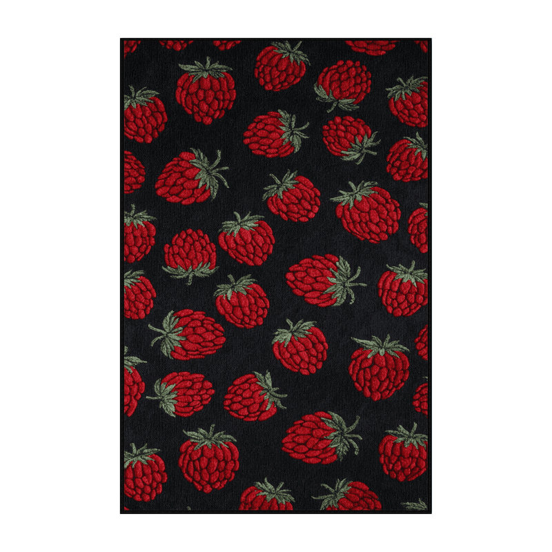 Washable Raspberry Black Fruits Area Rug, Rectangle 2' x 3'