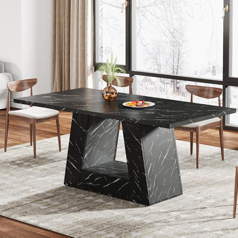 63" Dining Table For 4 With Sturdy Base, Black