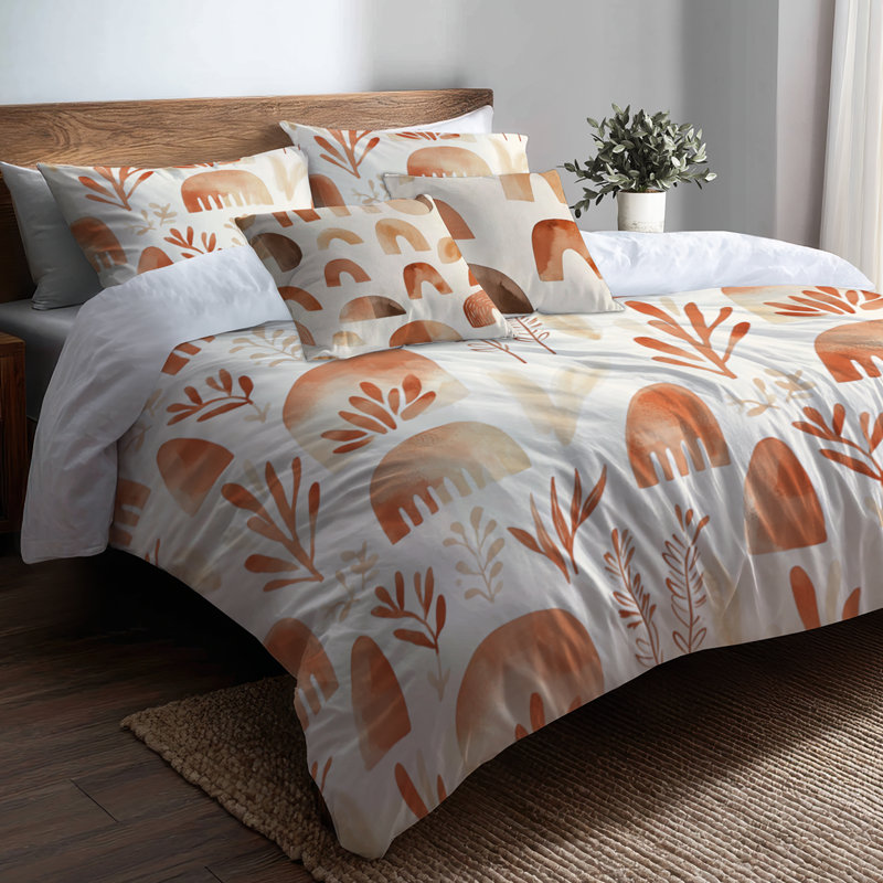 Ensemble d'édredon abstrait 6 pièces - Ensemble de literie et de coussins décoratifs Boho Terra orange