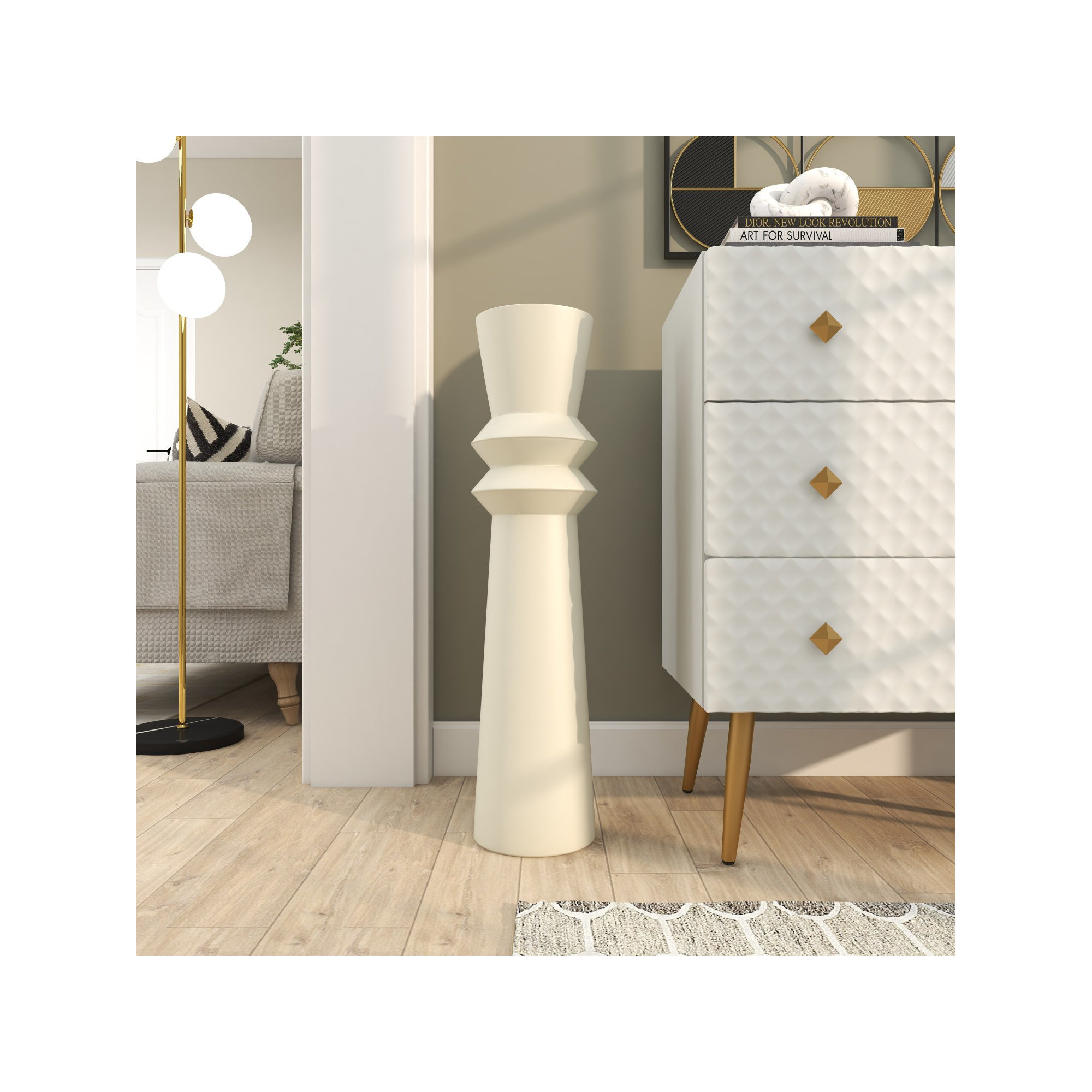 Mable Metal Floor Vase, Cream, 31.75" H x 8.3" W x 7.7" D