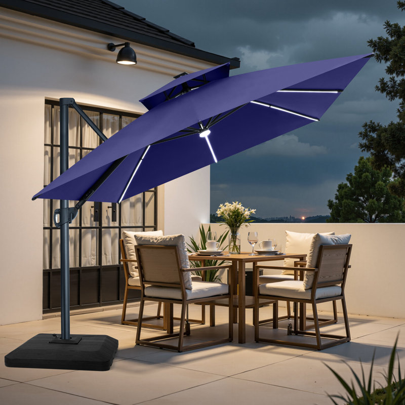 Parasol en porte-à-faux 13 pi 10 pi avec lumières DEL et base lestée 10 pi, Noir