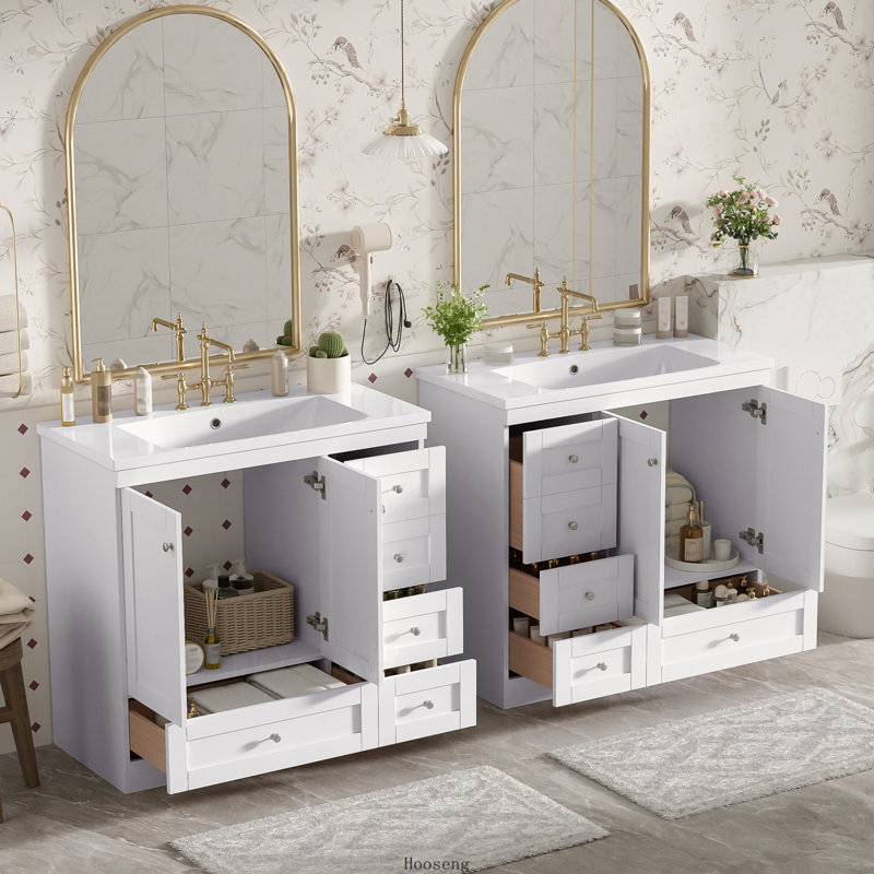 Meuble-lavabo autoportant de style Shaker de 72 pouces avec lavabo en résine, tiroirs et portes à fermeture en douceur