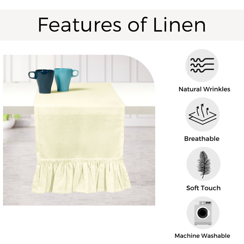 Chemin de table en lin D'Moksha Homes, Rectangle 84 po, Crème