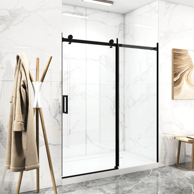 Porte de douche 60 po x 70 po, armoire coulissante en verre trempé de 8 mm, finition noir mat, double côté facile à nettoyer, rouille - porte de salle de bain en acier inoxydable de 56 à 60 po x H 70 po, rouille pour