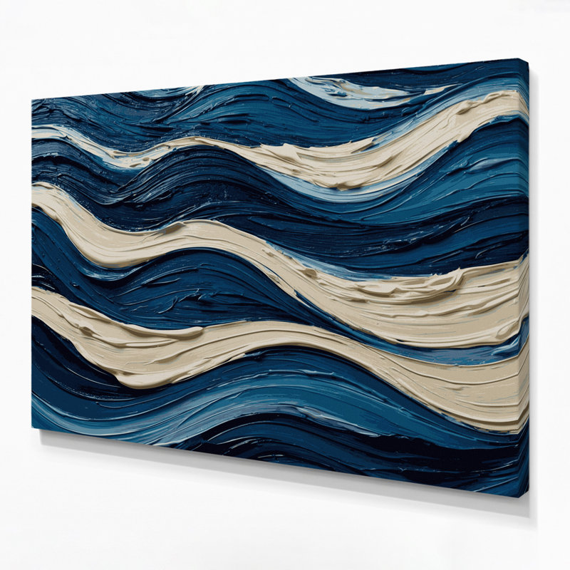 Toile horizontale rayée bleu nuit bleu crème, H 11 po x l 14 po