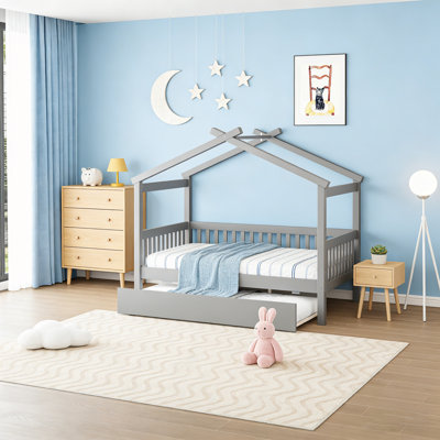 Full Size Wooden House Bed With Trundle