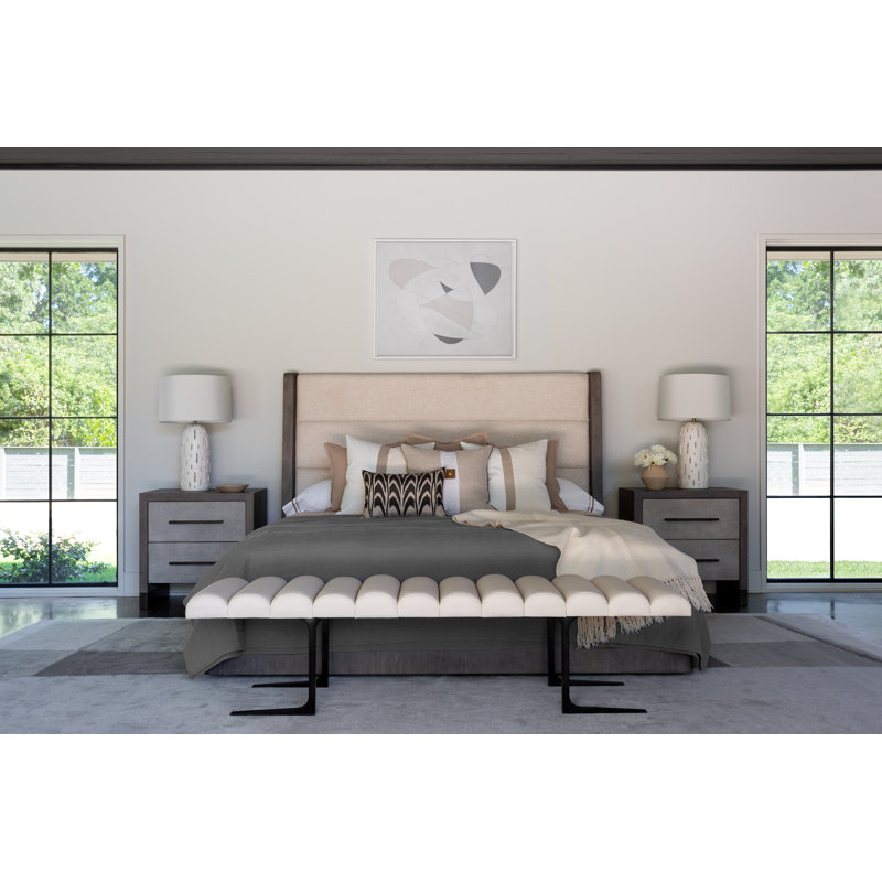 72'' White Upholstered Bench with Black Metal Base