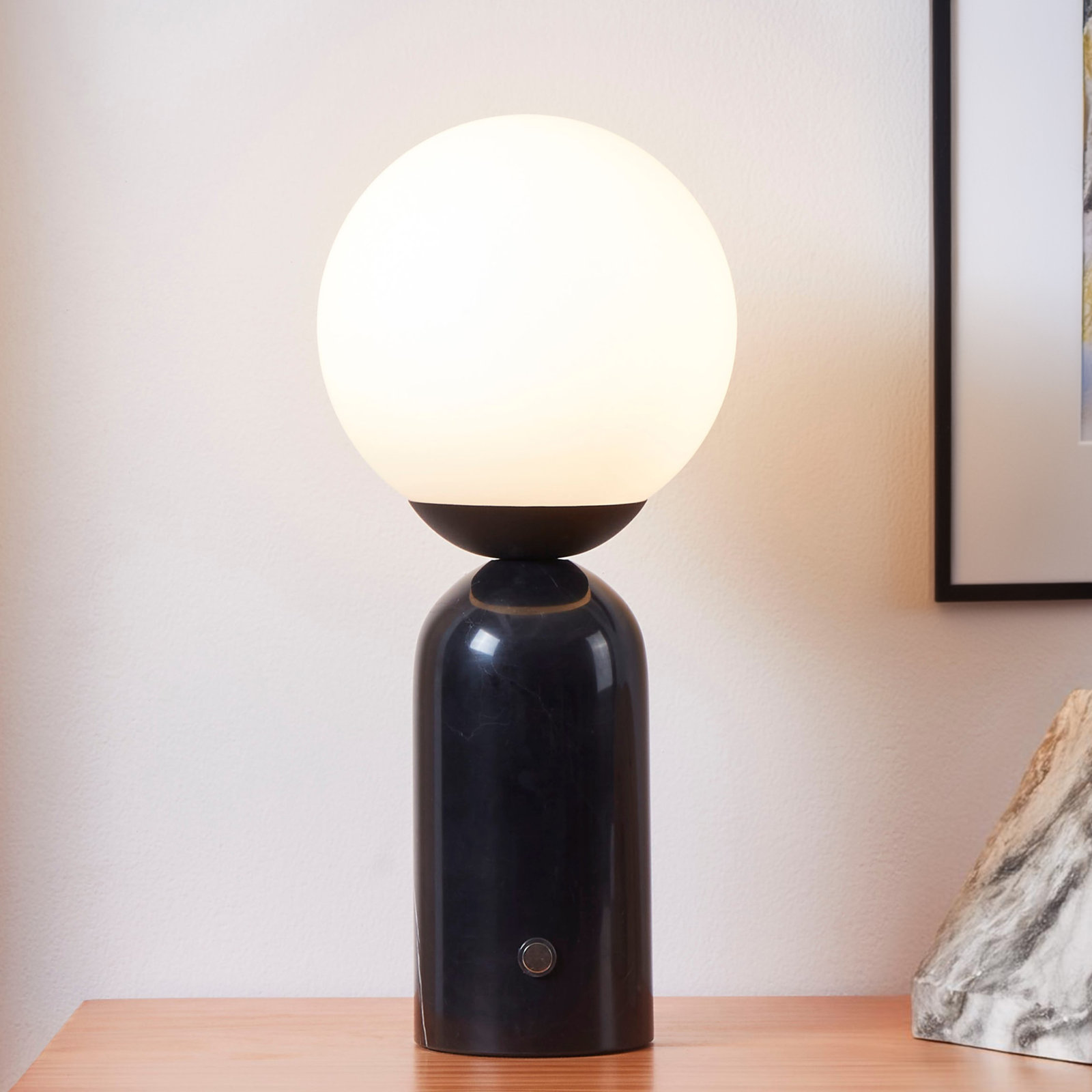 Mila Tall 15 in. Modern Marble and Frosted Globe Bedside Table Lamp with Touch Sensor and 3-Way Dimming Options - Integrated Energy-Saving LED Light