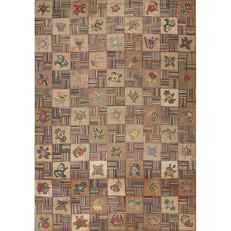 Antique American Hooked Rug America Geometric Knotted