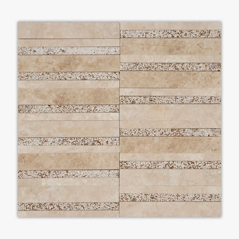 Ivory, Noce Honed Warsaw Travertine Mosaic, ivory