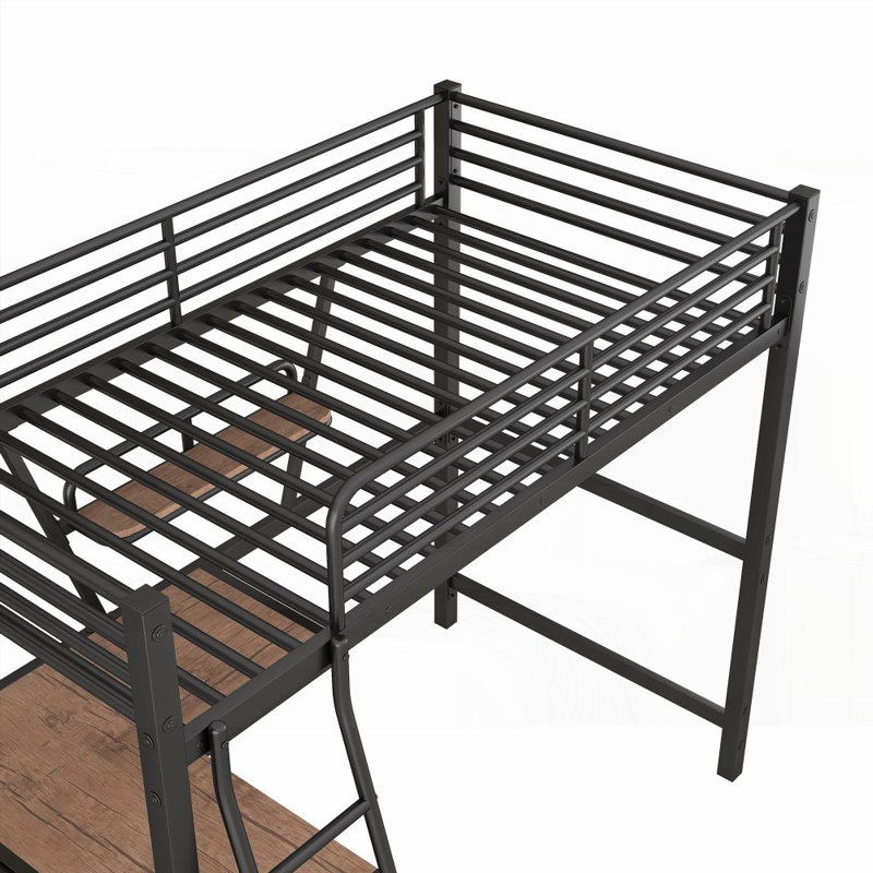 Lit simple en métal et en panneau de fibres à densité moyenne avec bureau et tablette - aucun sommier nécessaire, robuste et peu encombrant