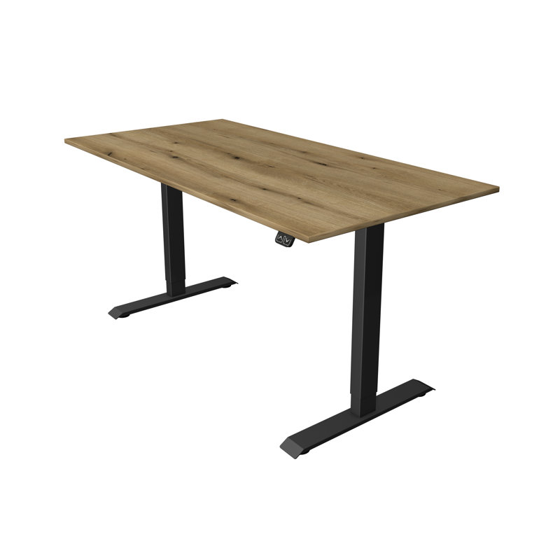 Adjustable Height Steel Standing Desk, 123cm H x 160cm W x 80cm D, Black, Oak
