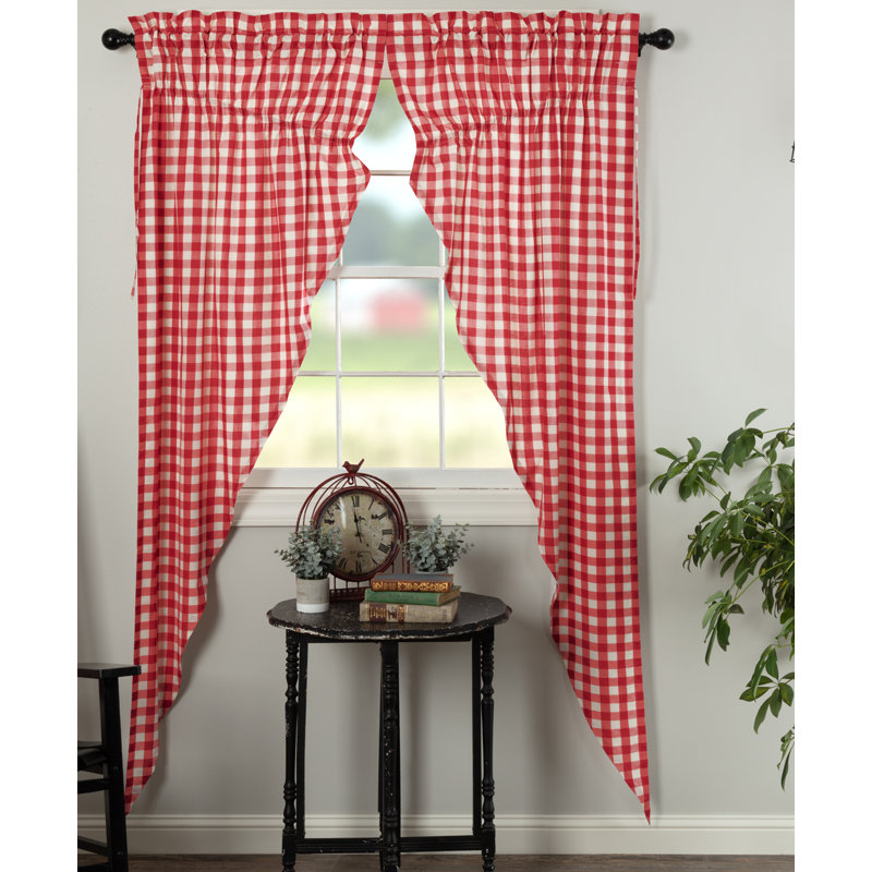 Paire de rideaux en coton à carreaux avec passe-tringle Annie Buffalo, Rouge champêtre / crème antique, L 36 po x L 84 po