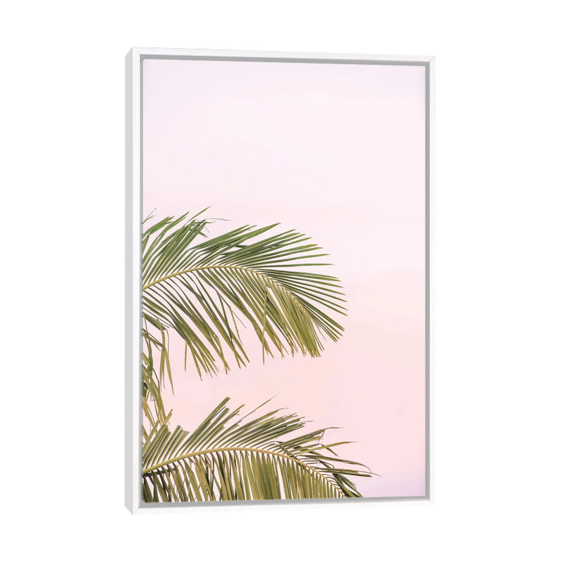 Sunset Palm Leaves - Painting on Canvas, White Framed, 101.6 cm H x 66.04 cm W