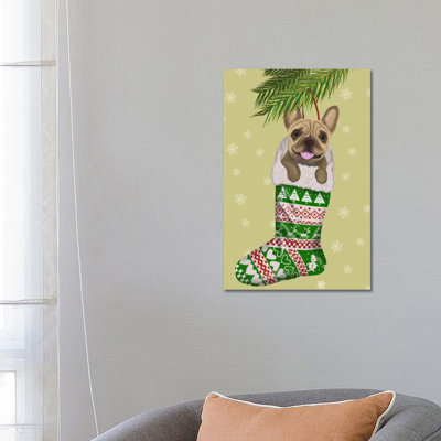 Bouledogue français en bas de Noël par Fab Funky - impression sur toile tendue