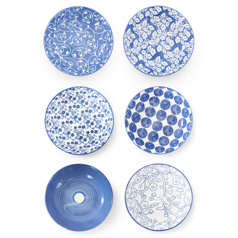  Reflections 6 Piece Assorted Stoneware Bowl Set , Blue/White