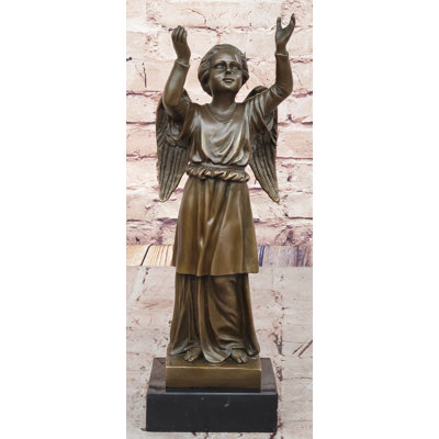 Statue bronze d'enfant en bronze avec accoudoirs surélevés - Décoration spirituelle sur base en marbre