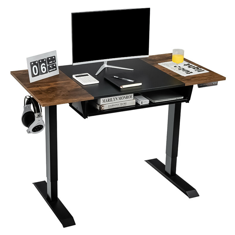 Bureau à hauteur réglable Khaleeqa, Noir / brun rustique