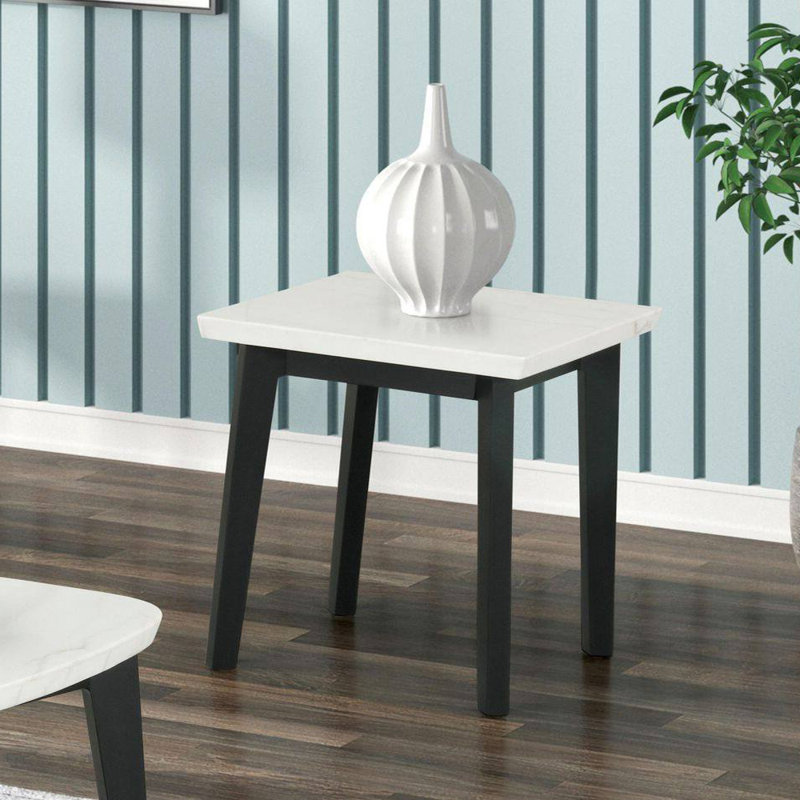 Table de bout carrée contemporaine en marbre Thistent - blanc / noir
