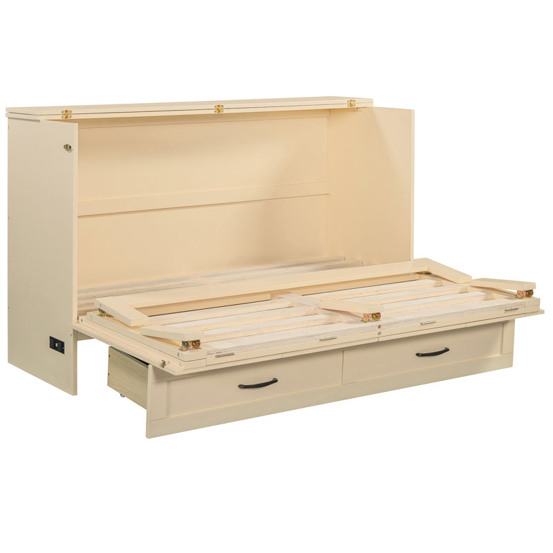 Grand lit doré, conception d'espace, lit pliable avec compartiment interne pour matelas, finition, L 80,6 po x l 63 po H 41,3 po, lattes 13 pièces, capacité de poids de 500 lb, facile à assembler