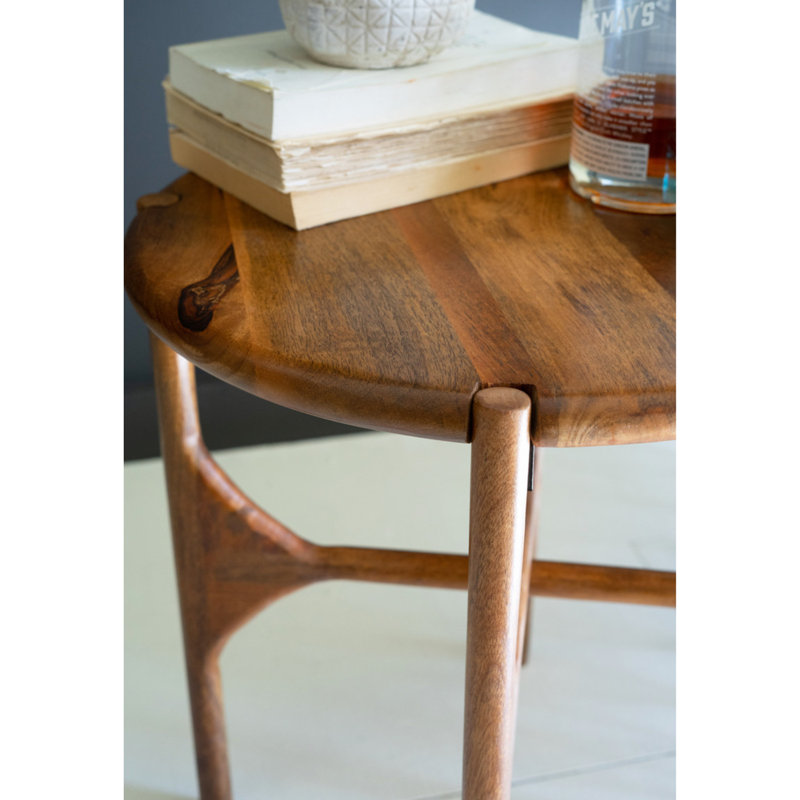  Round Mango Wood Accent Table – 20" Tall Natural Side Table