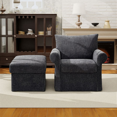 Ensemble de chaise d'appoint et repose-pieds 37 po, canapé simple moderne avec coussins épaissis, chaise de lecture pour le salon, petit appartement