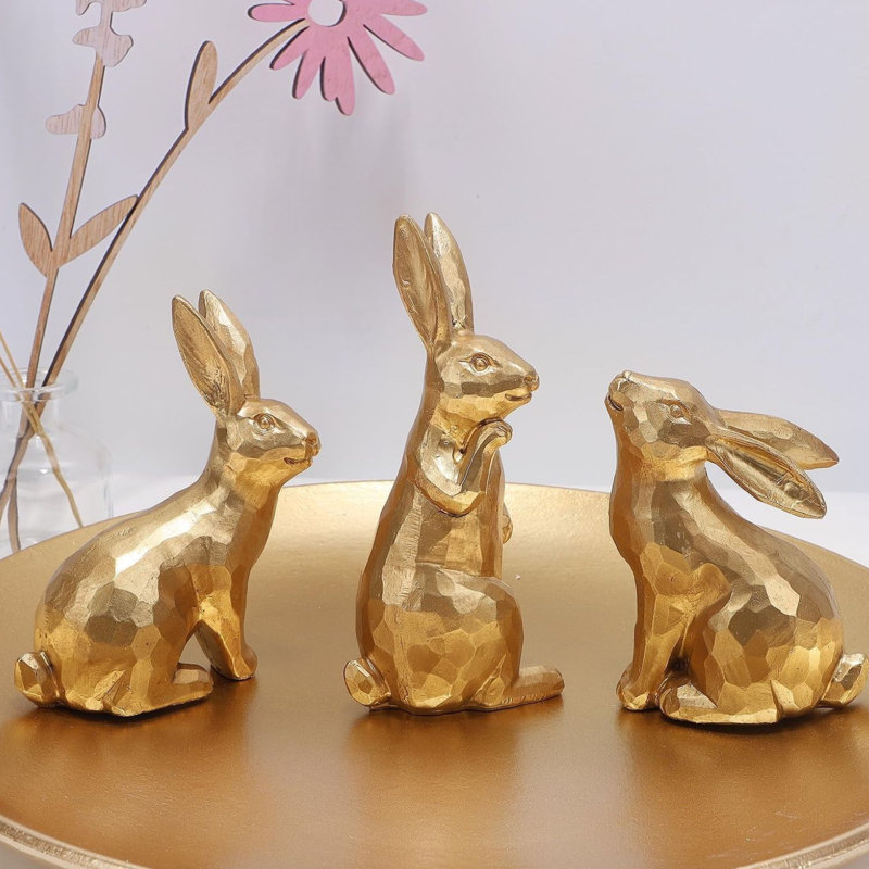 3pcs Easter Bunny Figurines Decor