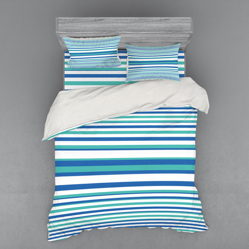 Coastal Polyester Striped Duvet Cover, Queen Duvet Cover + 3 Additional Pieces
