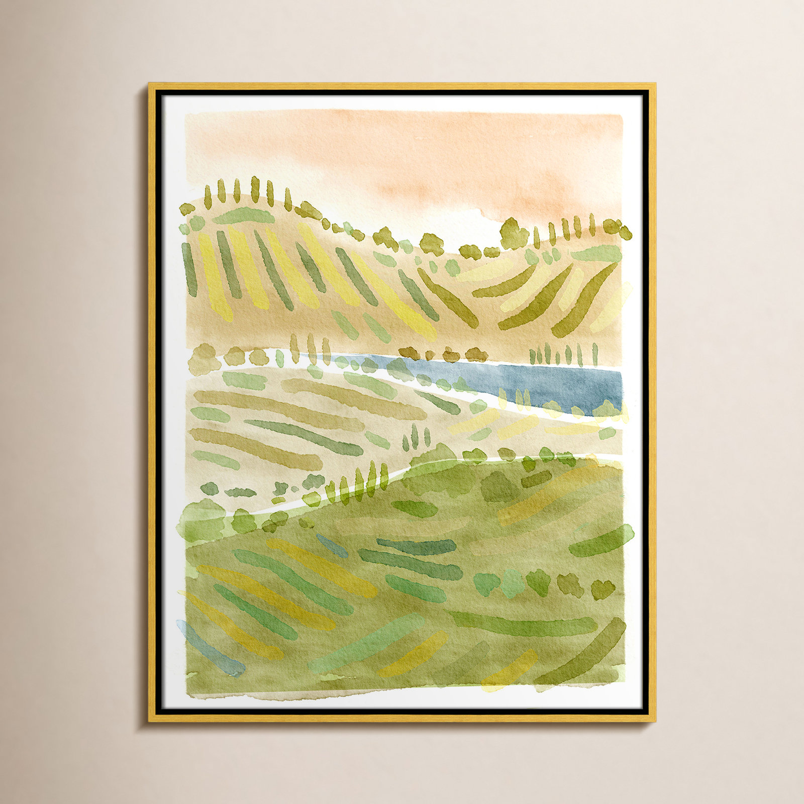 Tuscan Countryside Print by Leah Straatsma, No Mat, 29.5" H x 23.5" W x 2" D, Gold Floater Framed Canvas