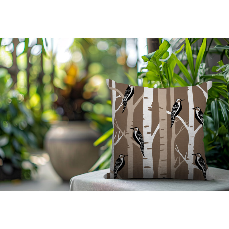 Oreiller carré réversible intérieur / extérieur Fiore Bird, Beige, Carré 15 po